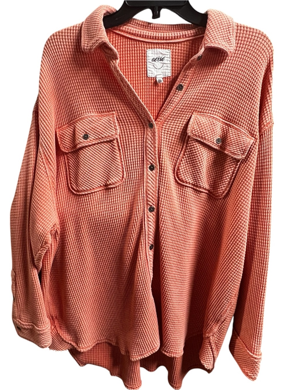Aerie Lumberjane Waffle Knit Oversized Button-Down Shirt – Sunset Peach Small